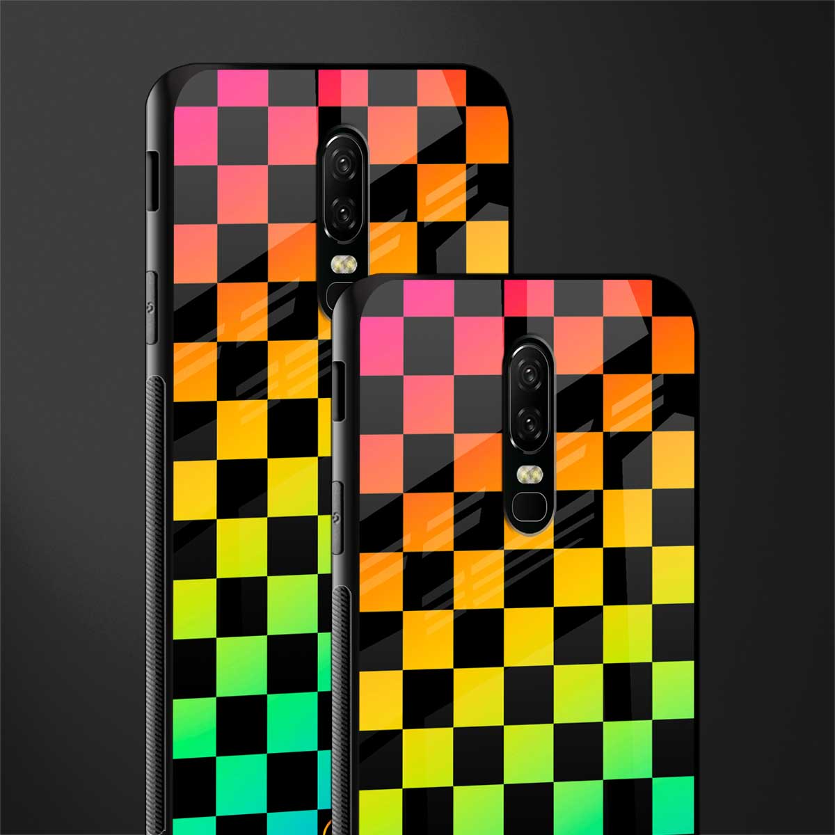 rainbow check pattern glass case for oneplus 6 image-2