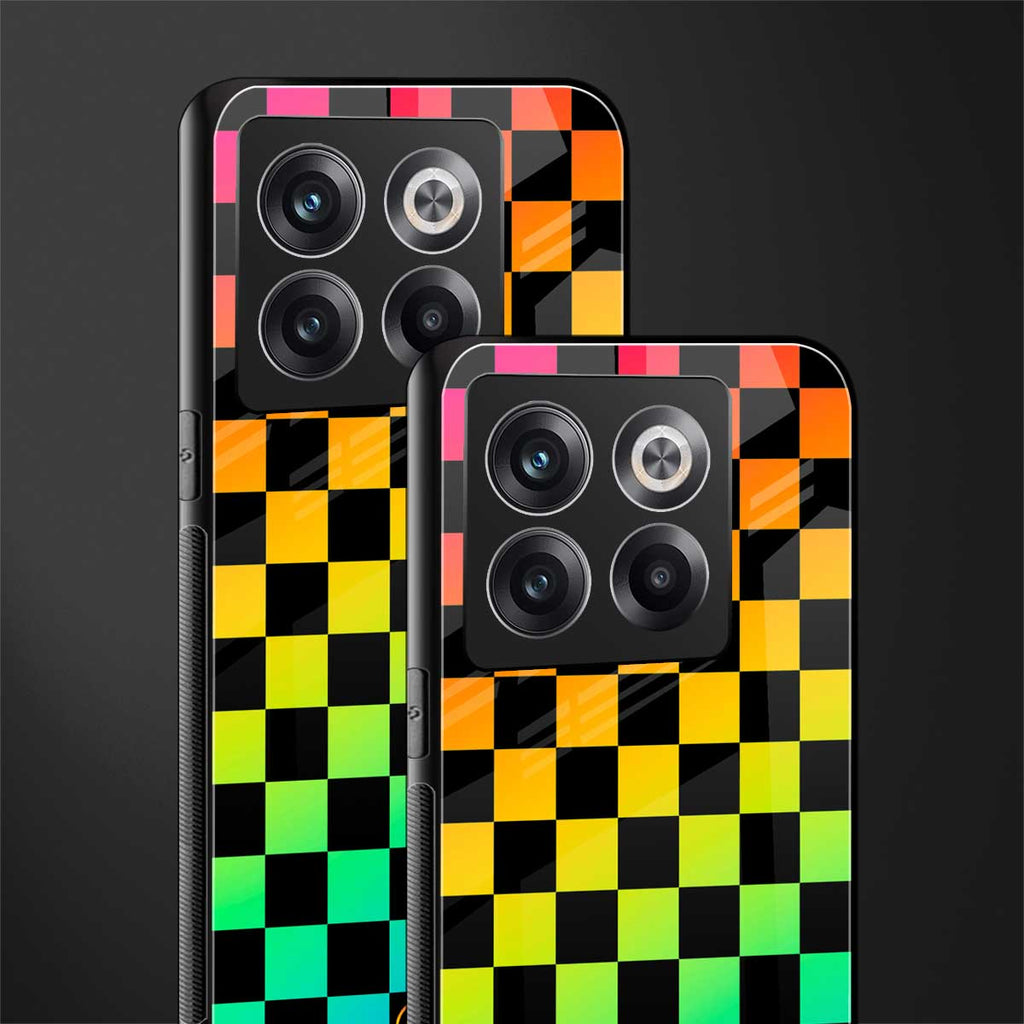 rainbow check pattern back phone cover | glass case for oneplus 10t