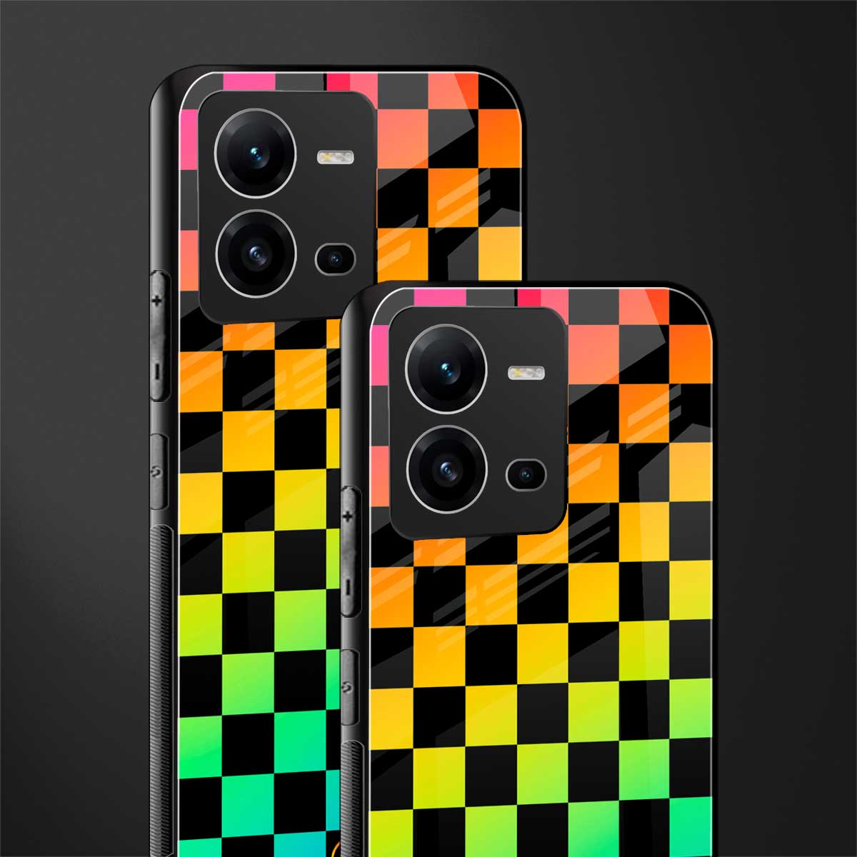 rainbow check pattern back phone cover | glass case for vivo v25-5g