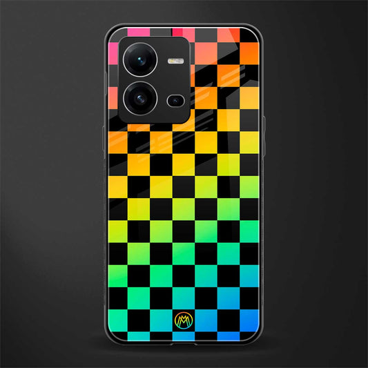 rainbow check pattern back phone cover | glass case for vivo v25-5g