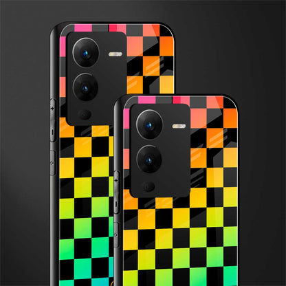 rainbow check pattern back phone cover | glass case for vivo v25 pro 5g