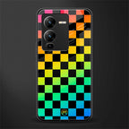rainbow check pattern back phone cover | glass case for vivo v25 pro 5g