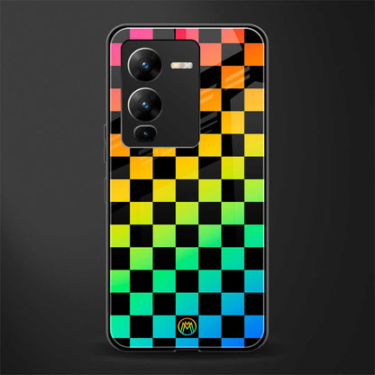 rainbow check pattern back phone cover | glass case for vivo v25 pro 5g