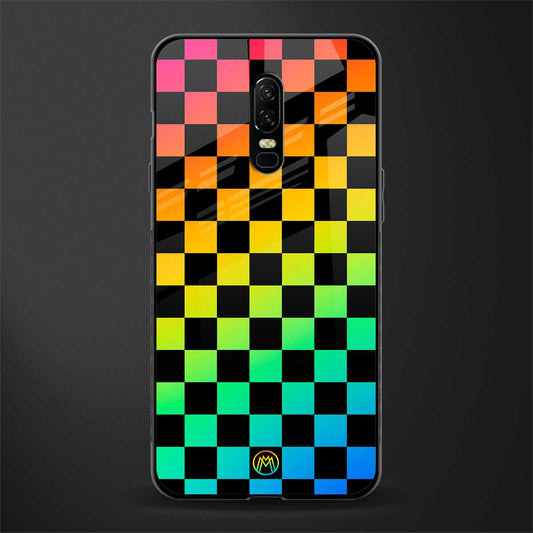 rainbow check pattern glass case for oneplus 6 image