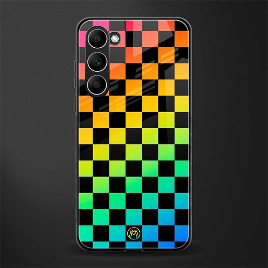 rainbow check pattern glass case for phone case | glass case for samsung galaxy s23 plus