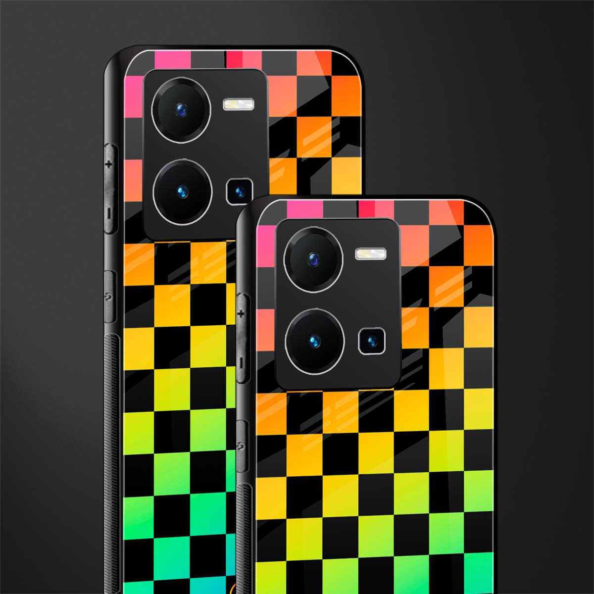 rainbow check pattern back phone cover | glass case for vivo y35 4g