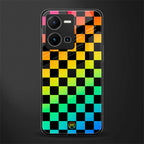 rainbow check pattern back phone cover | glass case for vivo y35 4g