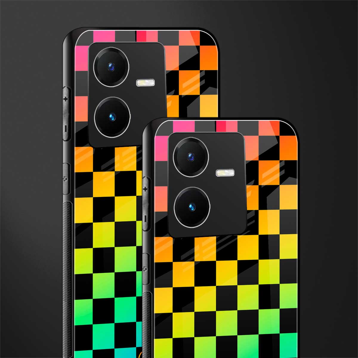 rainbow check pattern back phone cover | glass case for vivo y22