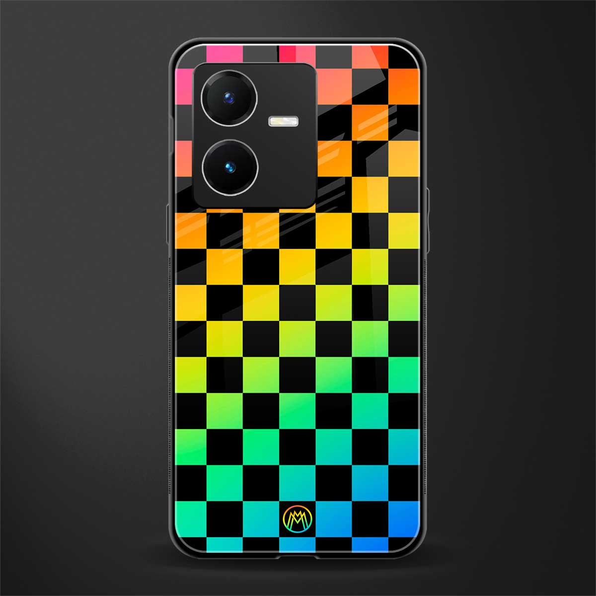 rainbow check pattern back phone cover | glass case for vivo y22