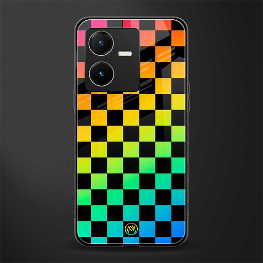 rainbow check pattern back phone cover | glass case for vivo y22