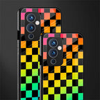 rainbow check pattern back phone cover | glass case for oneplus 9