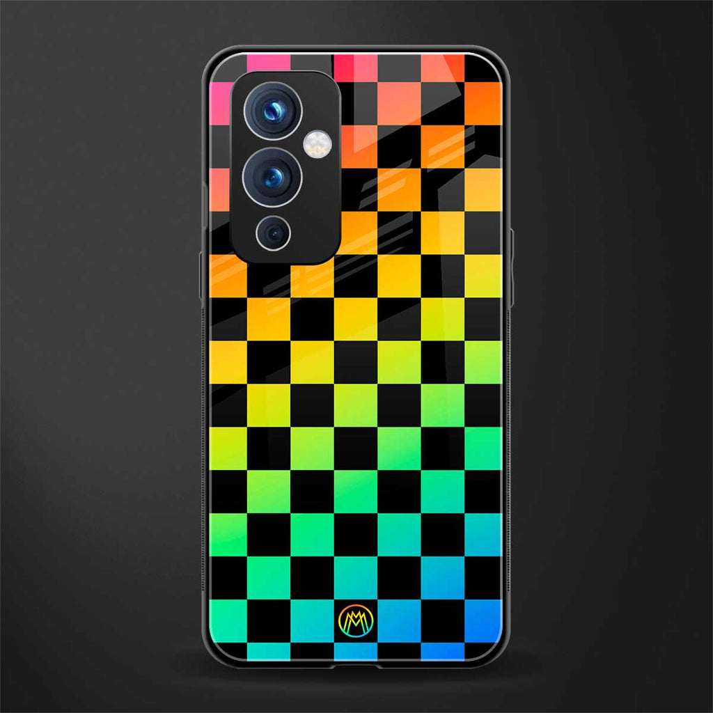 rainbow check pattern back phone cover | glass case for oneplus 9