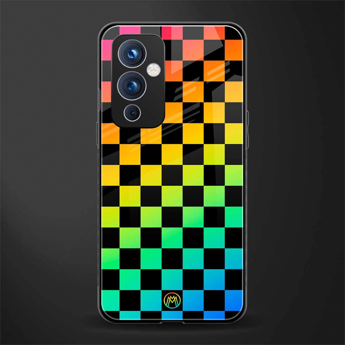 rainbow check pattern back phone cover | glass case for oneplus 9