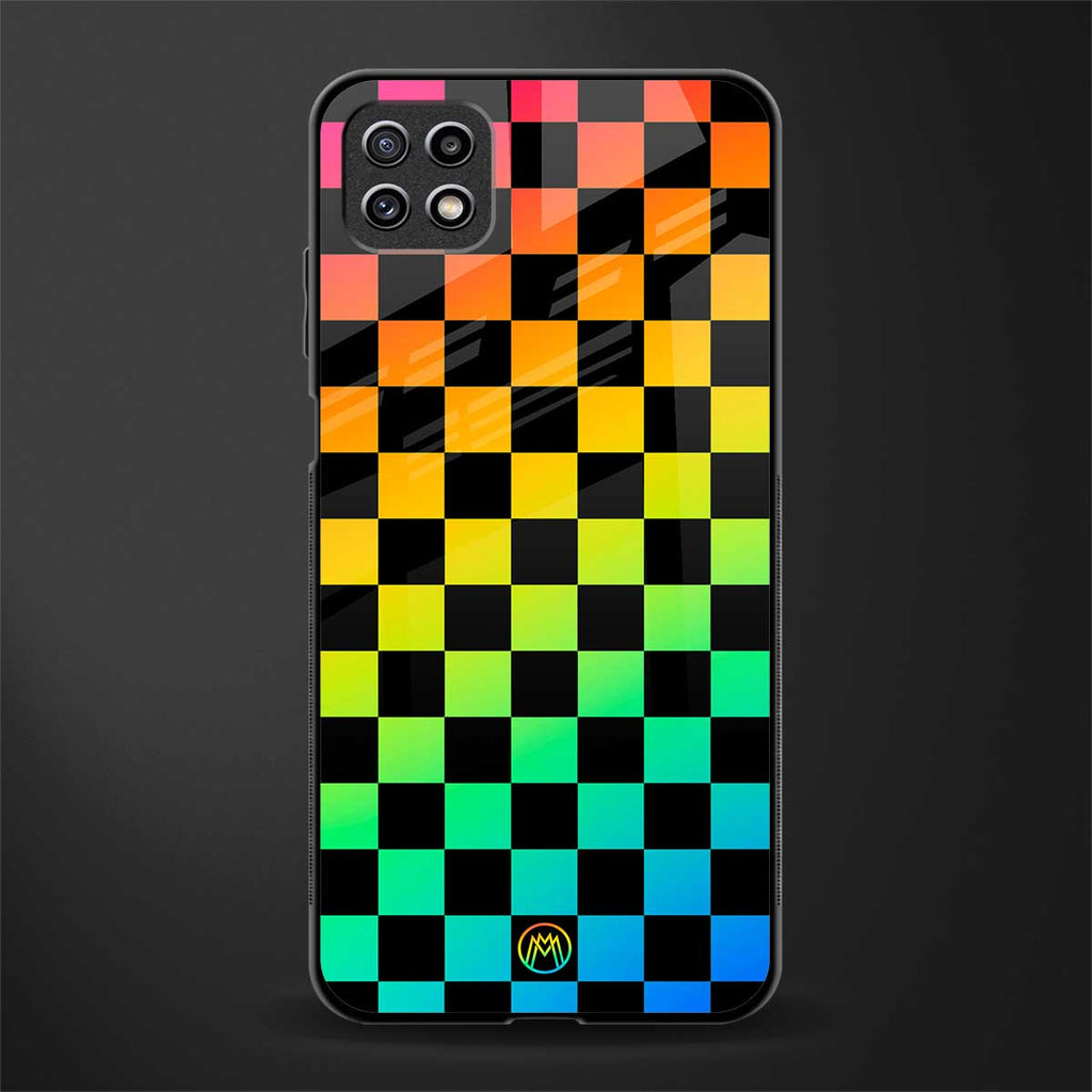 rainbow check pattern back phone cover | glass case for samsung galaxy f42