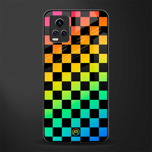 rainbow check pattern back phone cover | glass case for vivo v21e 4g