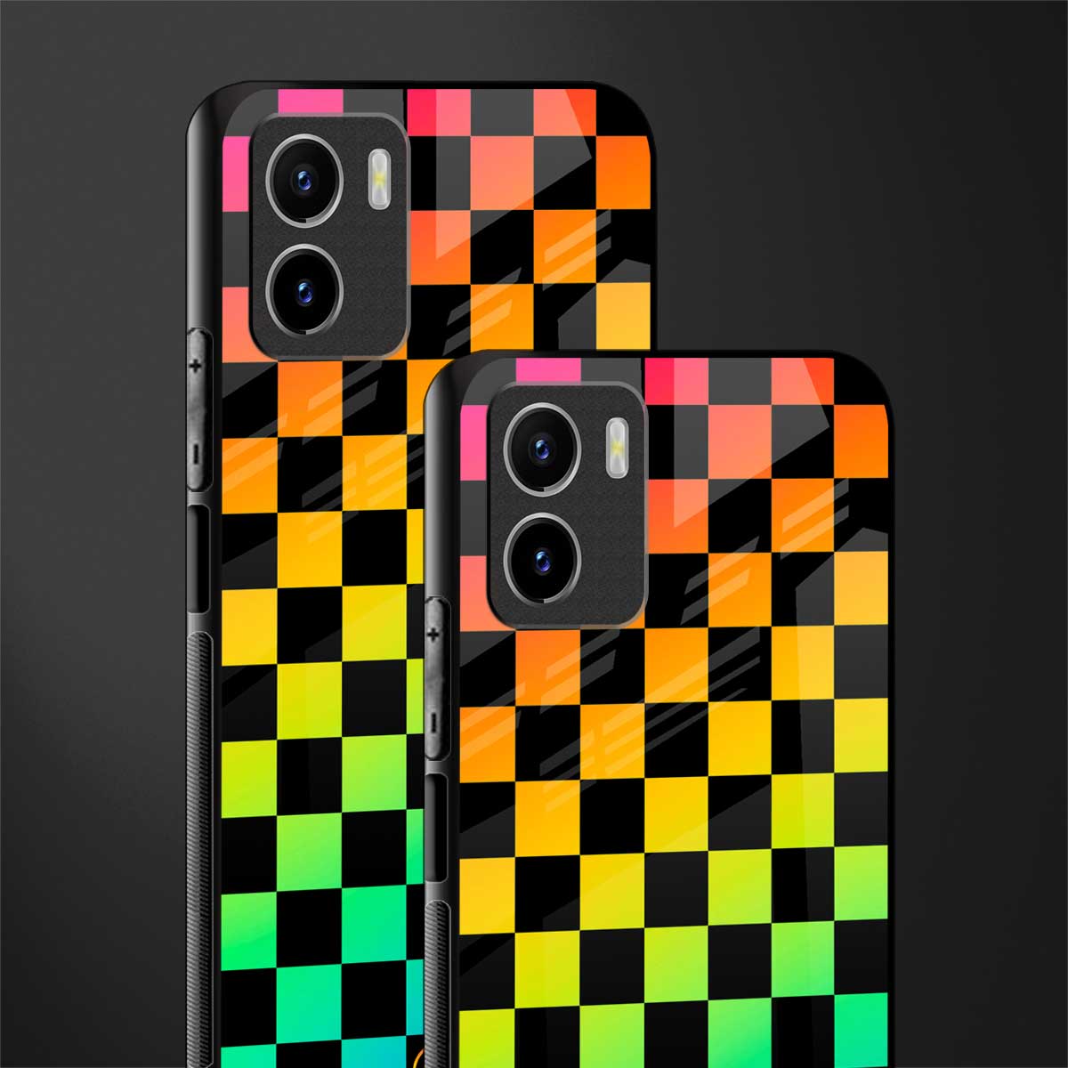 rainbow check pattern back phone cover | glass case for vivo y72