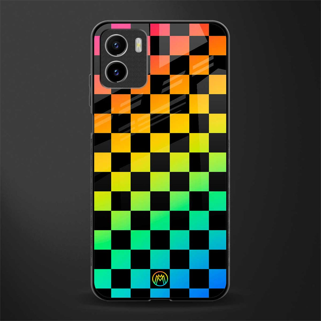 rainbow check pattern back phone cover | glass case for vivo y72