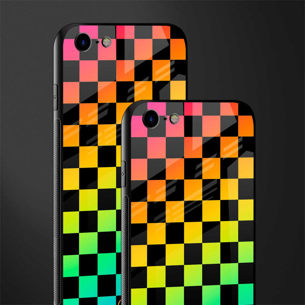 rainbow check pattern glass case for iphone 7 image-2