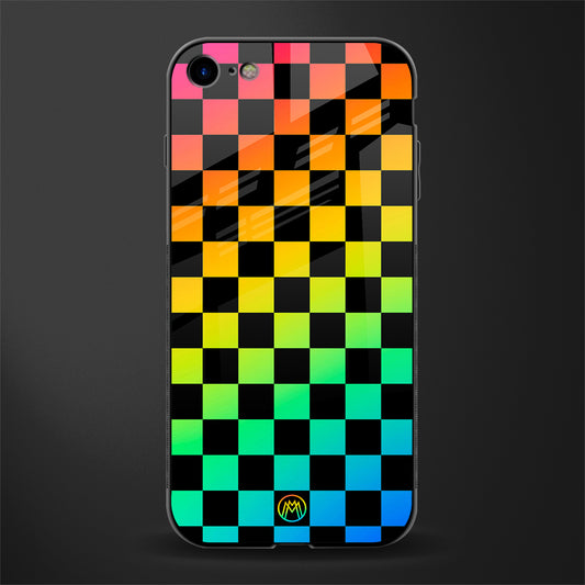 rainbow check pattern glass case for iphone se 2020 image