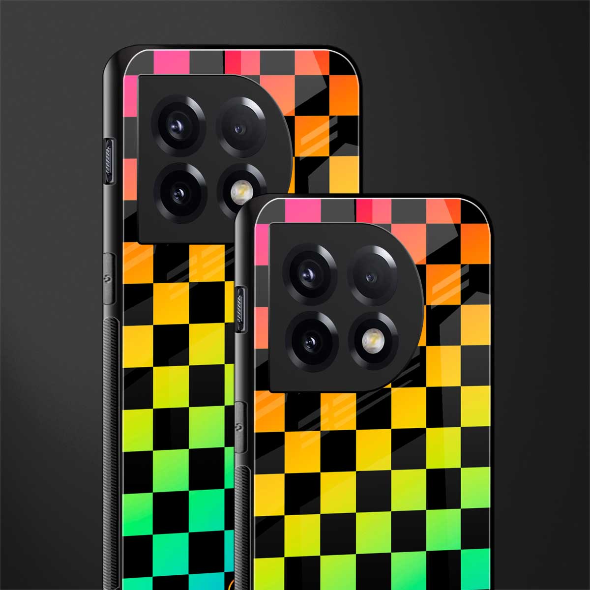 rainbow check pattern back phone cover | glass case for oneplus 11