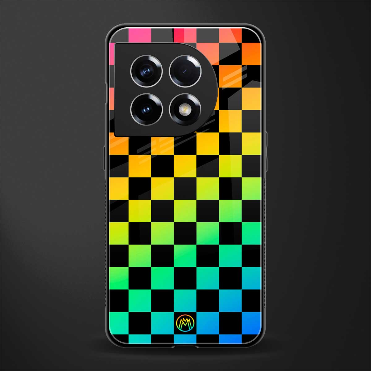 rainbow check pattern back phone cover | glass case for oneplus 11