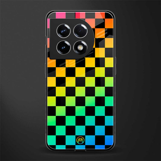 rainbow check pattern back phone cover | glass case for oneplus 11