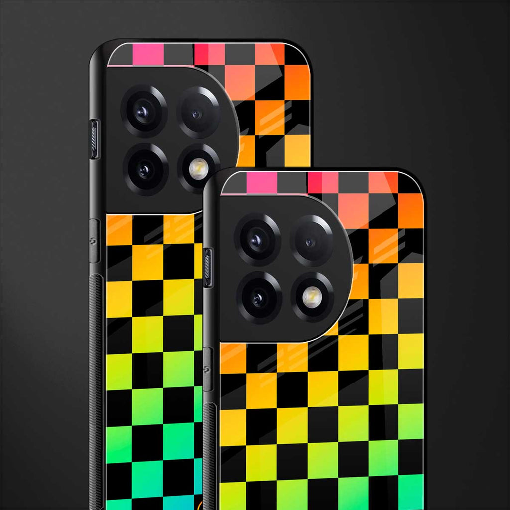 rainbow check pattern back phone cover | glass case for oneplus 11r