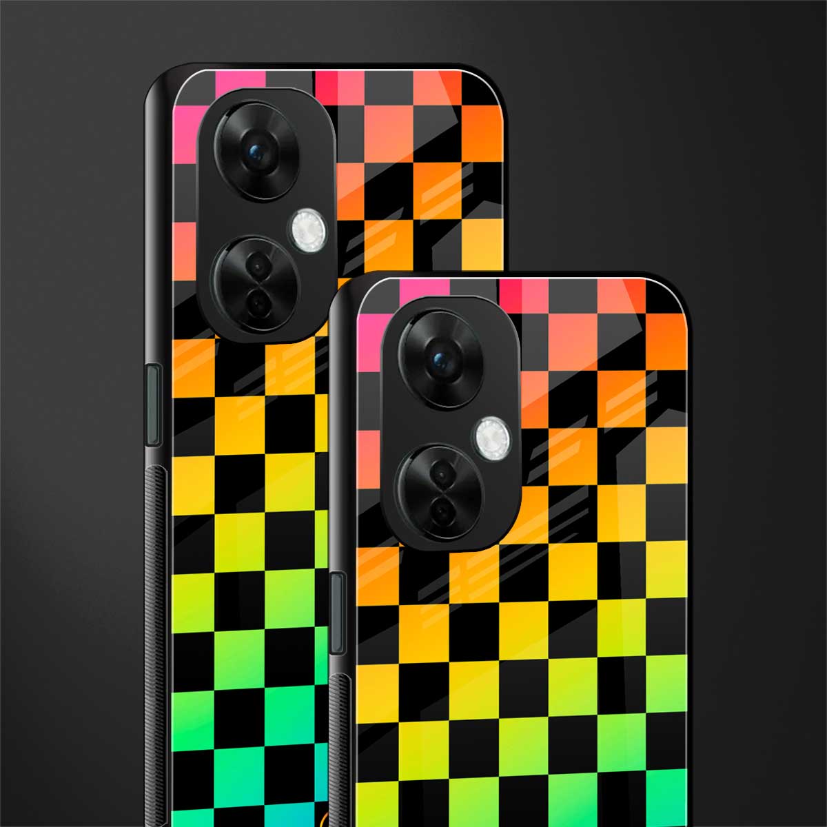 rainbow check pattern back phone cover | glass case for oneplus nord ce 3 lite
