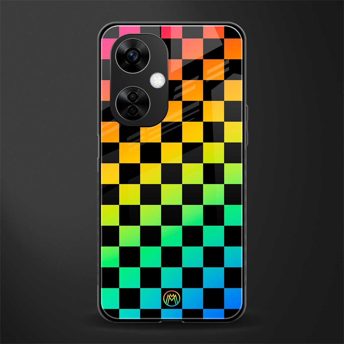 rainbow check pattern back phone cover | glass case for oneplus nord ce 3 lite
