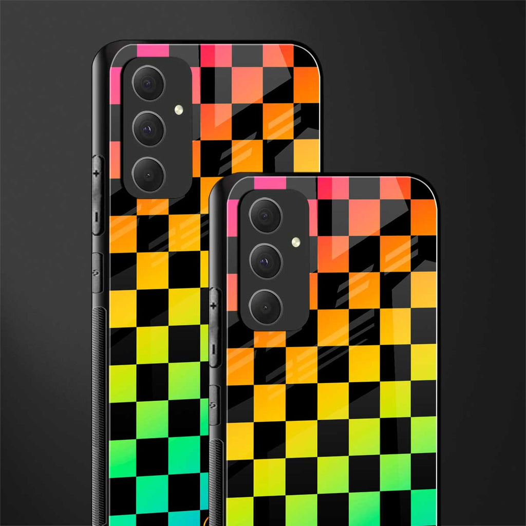 rainbow check pattern back phone cover | glass case for samsung galaxy a54 5g