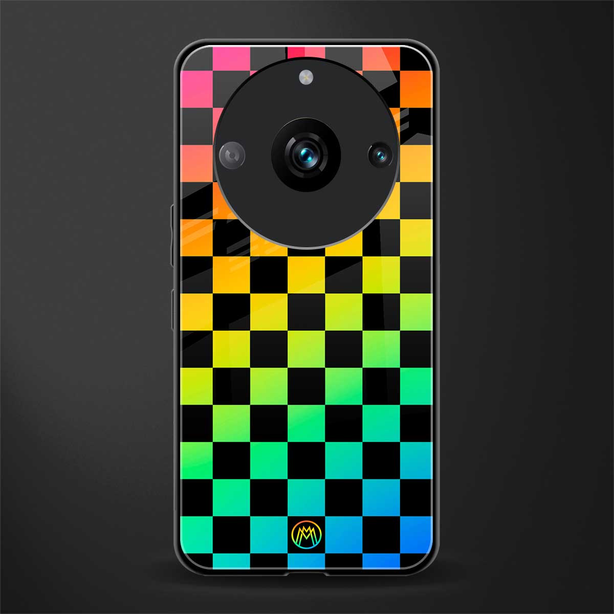 rainbow check pattern back phone cover | glass case for realme 11 pro 5g