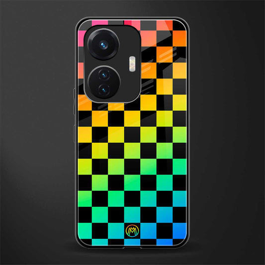 rainbow check pattern back phone cover | glass case for vivo t1 44w 4g