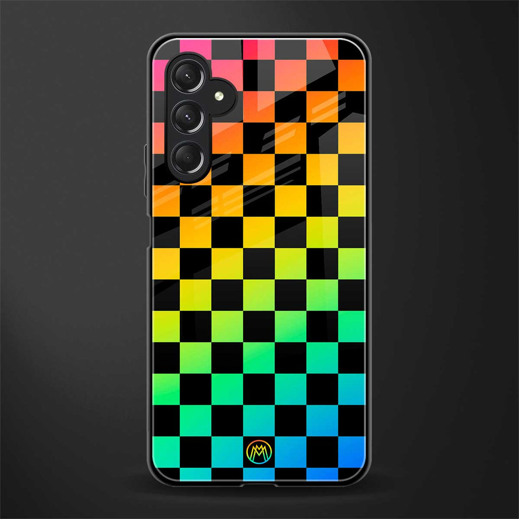 rainbow check pattern back phone cover | glass case for samsun galaxy a24 4g