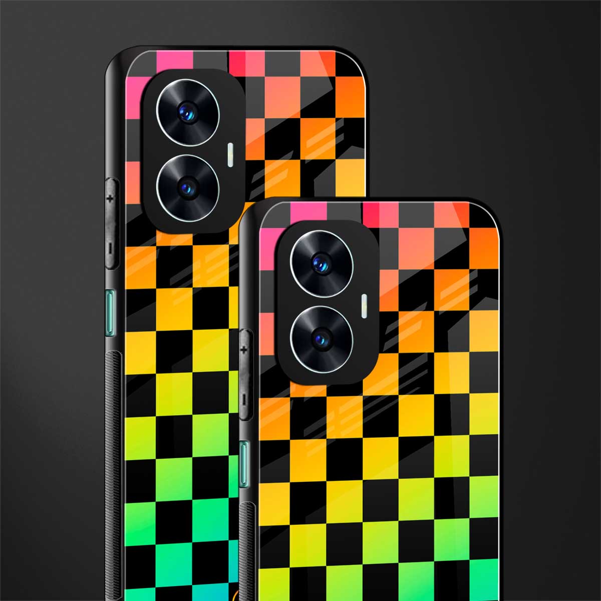 rainbow check pattern back phone cover | glass case for realme c55
