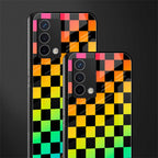 rainbow check pattern back phone cover | glass case for oppo a74 4g