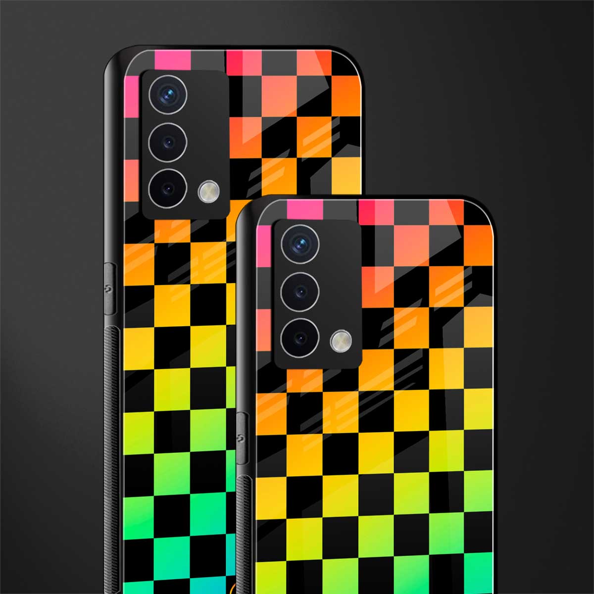 rainbow check pattern back phone cover | glass case for oppo a74 4g