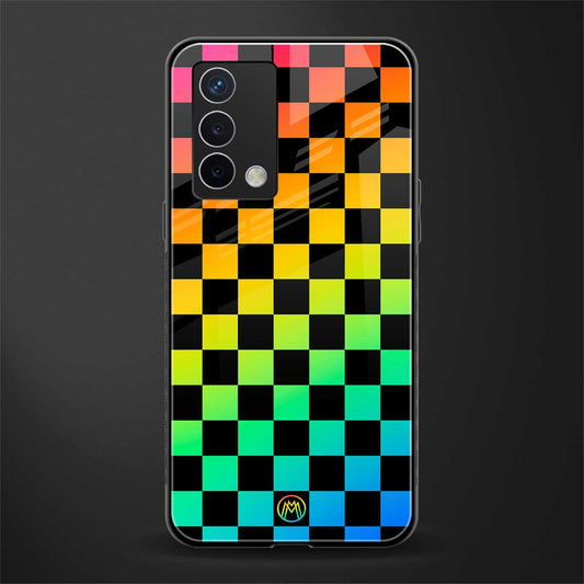 rainbow check pattern back phone cover | glass case for oppo a74 4g