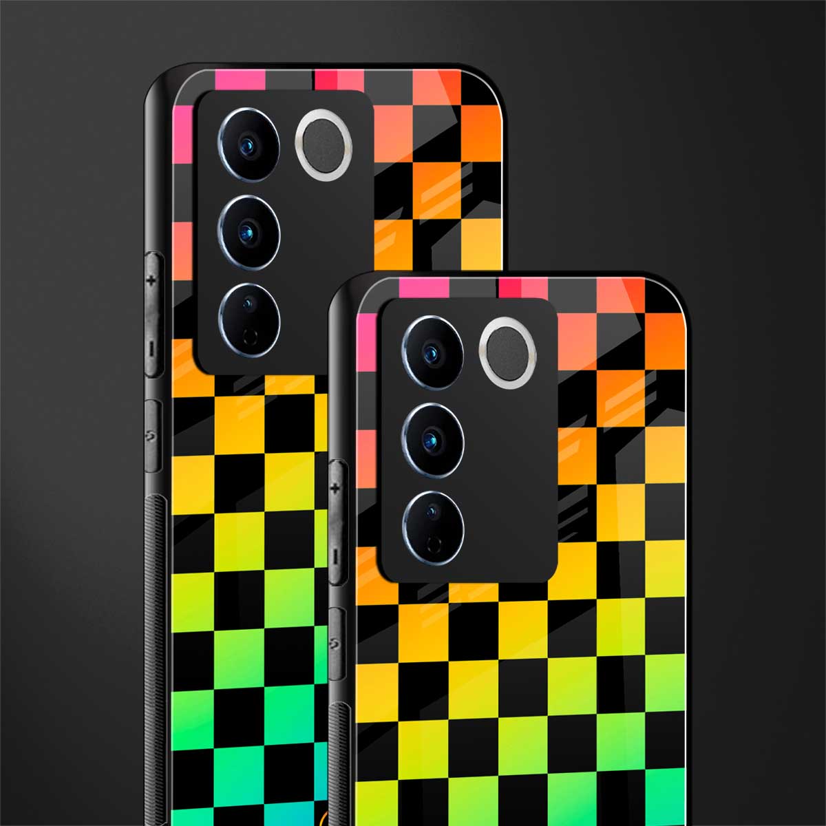 rainbow check pattern back phone cover | glass case for vivo v27 pro 5g