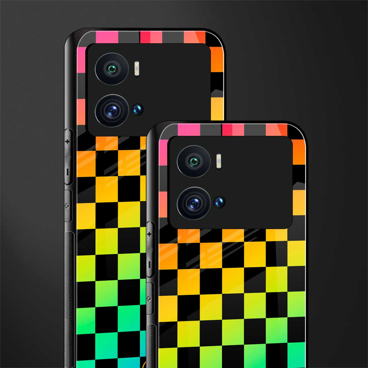 rainbow check pattern back phone cover | glass case for iQOO 9 Pro