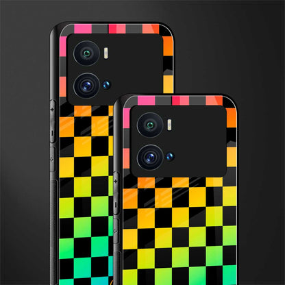rainbow check pattern back phone cover | glass case for iQOO 9 Pro