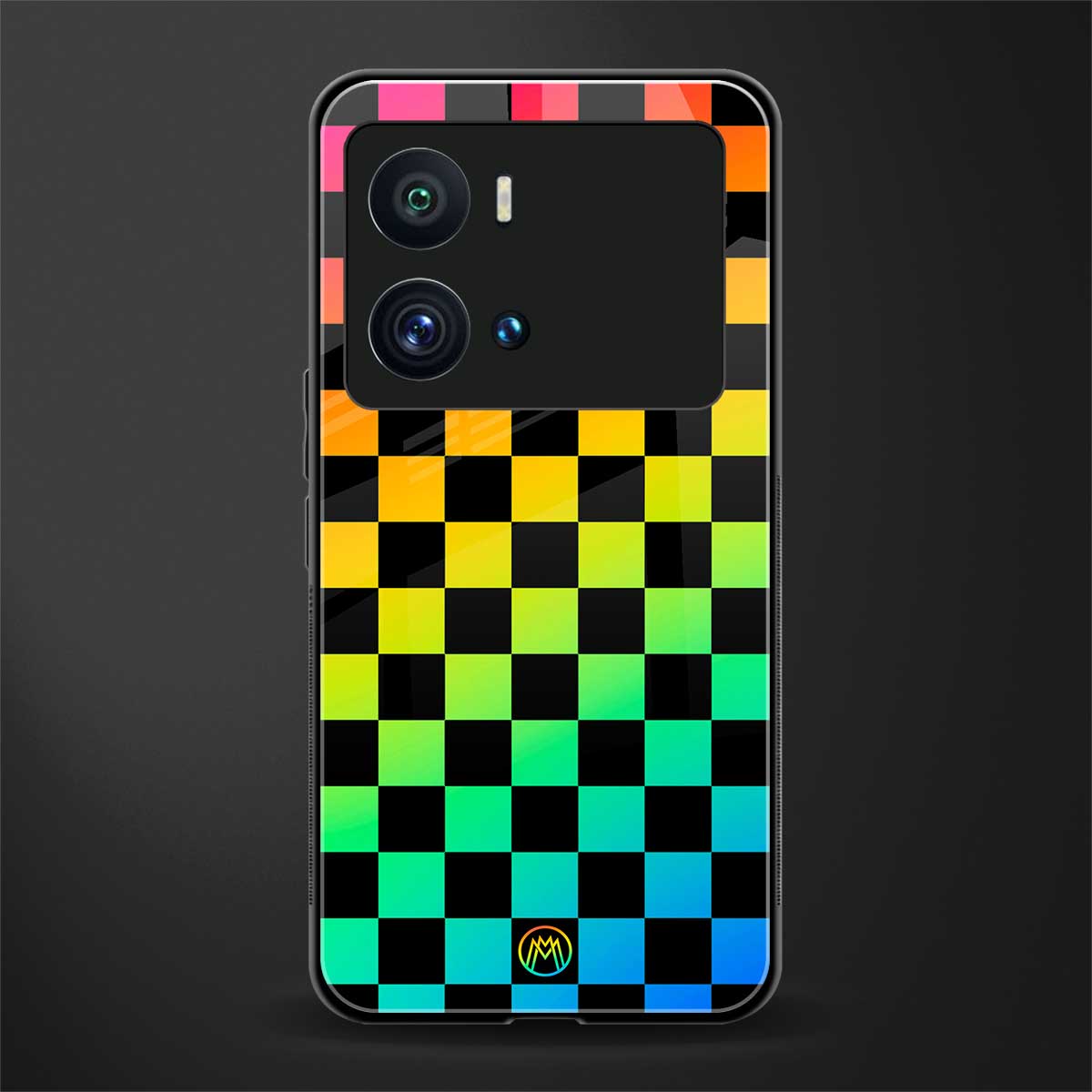 rainbow check pattern back phone cover | glass case for iQOO 9 Pro