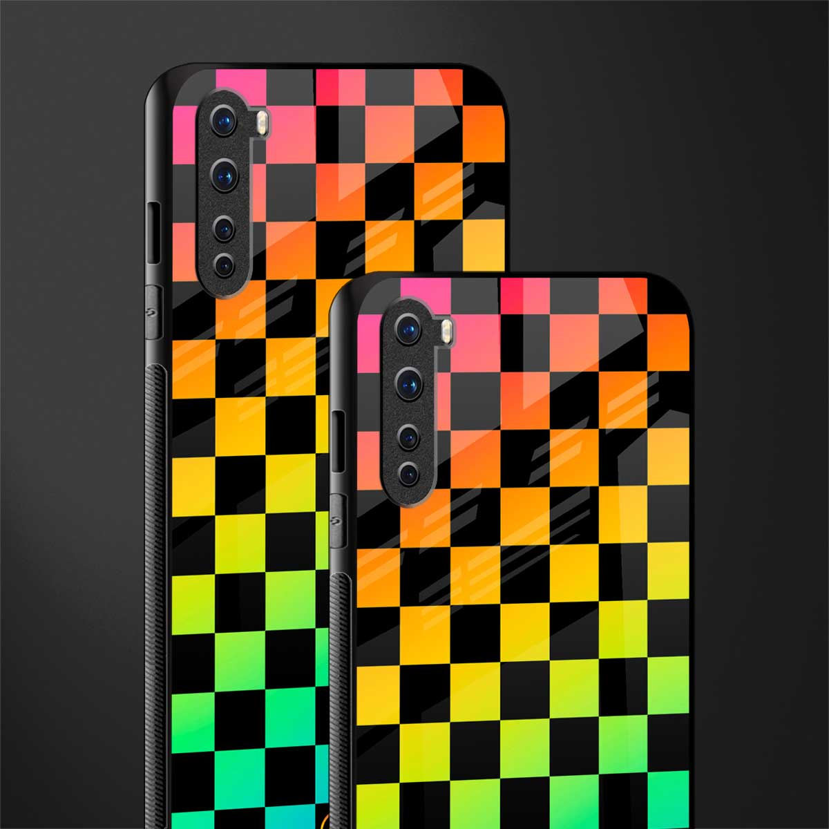rainbow check pattern glass case for oneplus nord ac2001 image-2