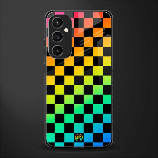 rainbow check pattern back phone cover | glass case for samsung galaxy s23 fe 5g