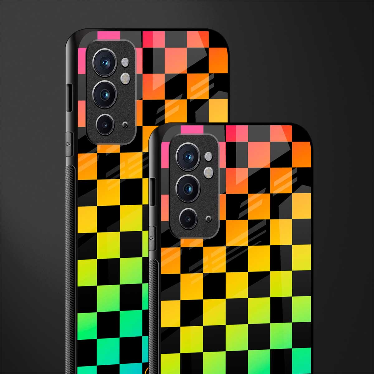 rainbow check pattern glass case for oneplus 9rt image-2