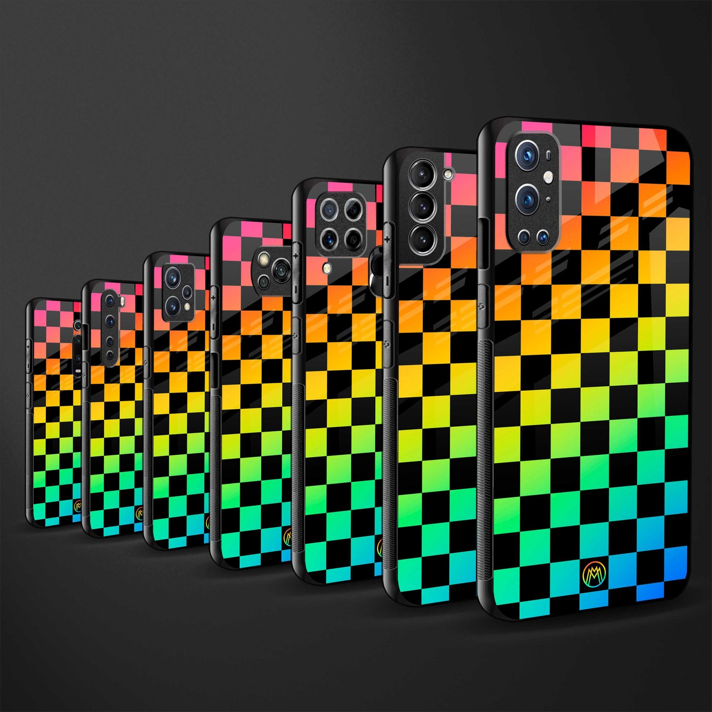 rainbow check pattern back phone cover | glass case for vivo v25-5g