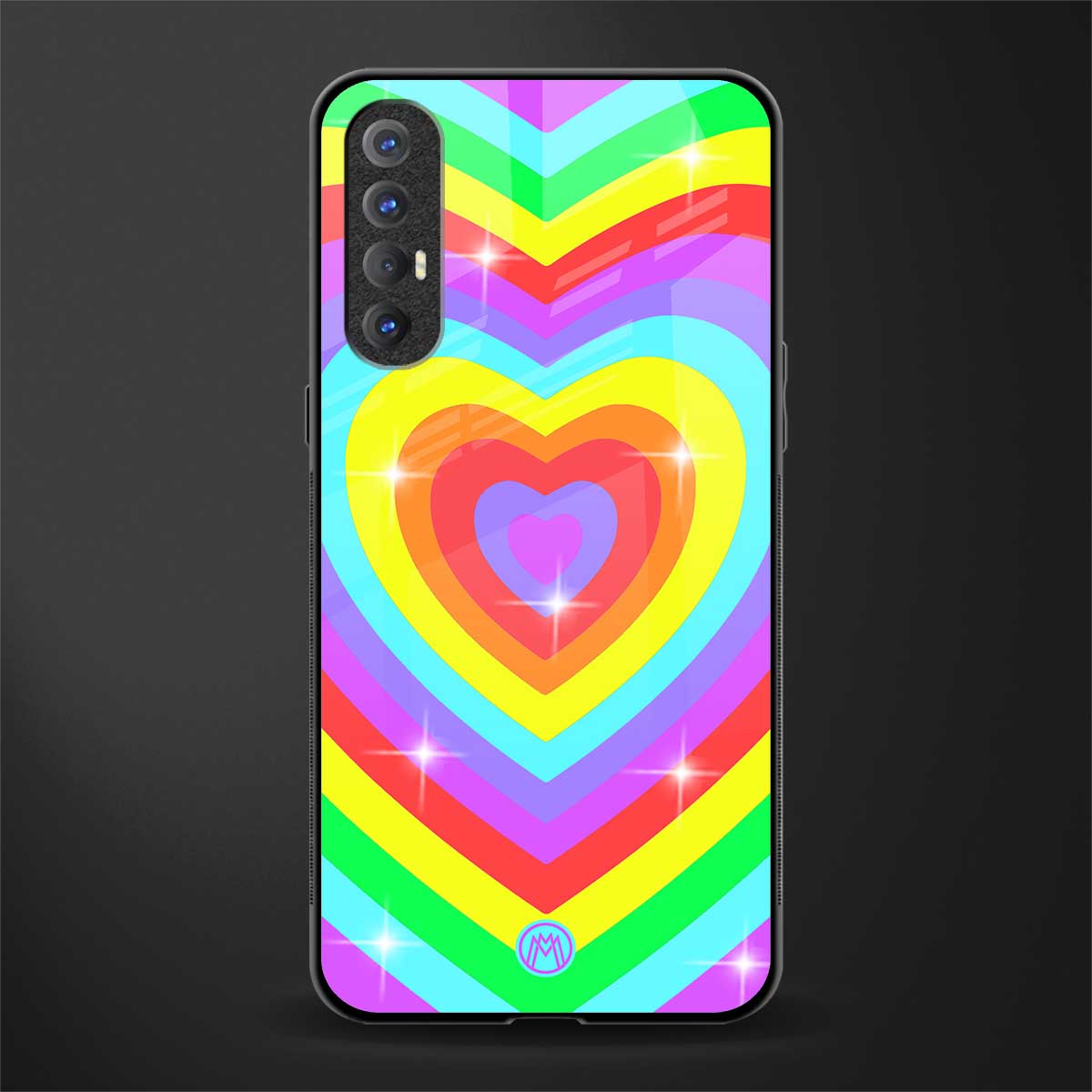 rainbow y2k hearts aesthetic glass case for oppo reno 3 pro image