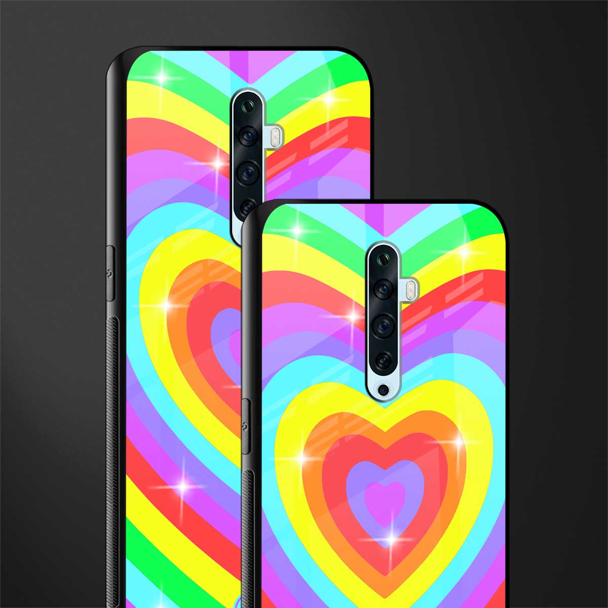 rainbow y2k hearts aesthetic glass case for oppo reno 2f image-2