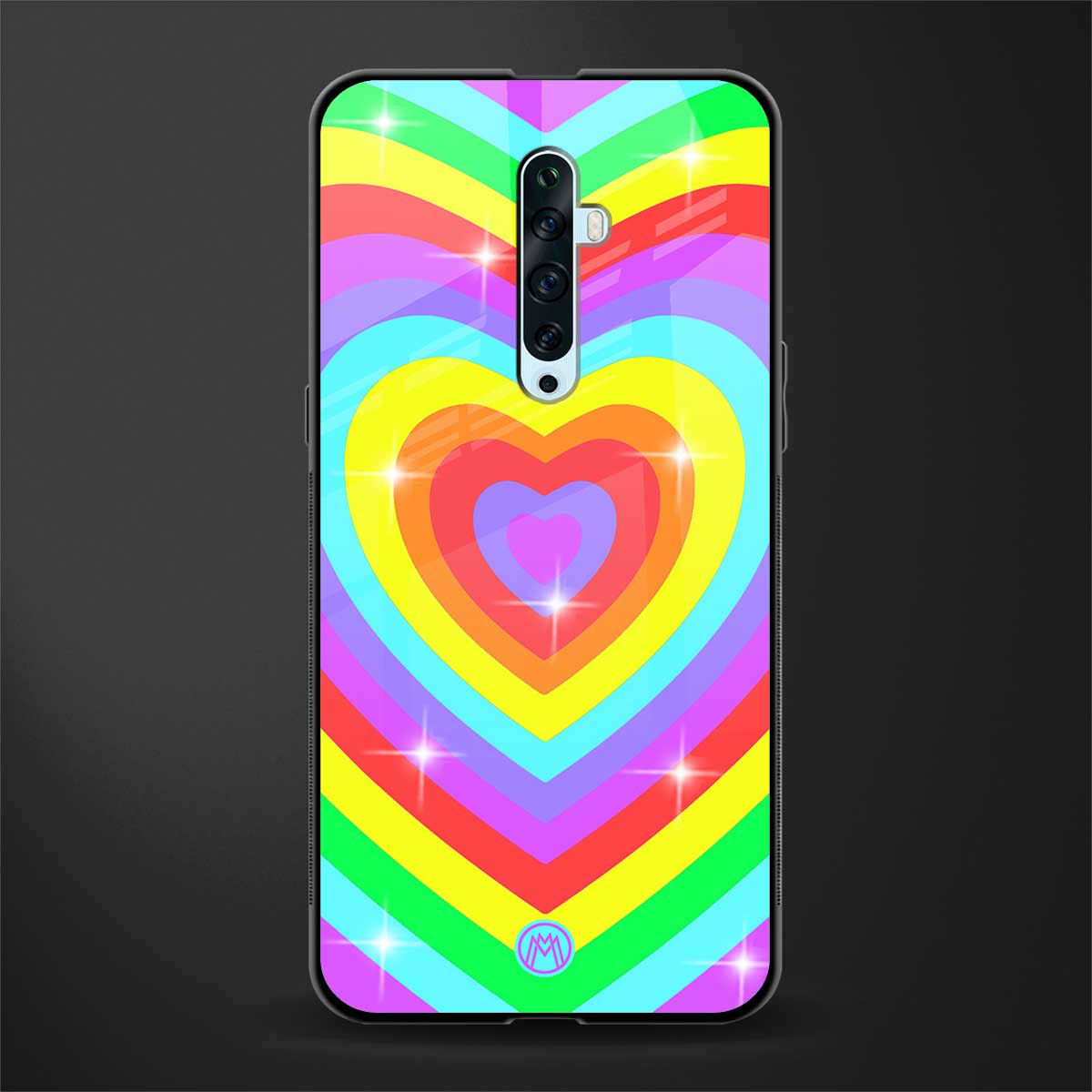 rainbow y2k hearts aesthetic glass case for oppo reno 2z image