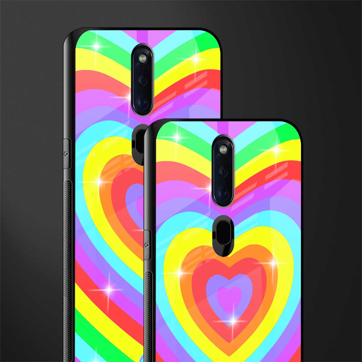 rainbow y2k hearts aesthetic glass case for oppo f11 pro image-2