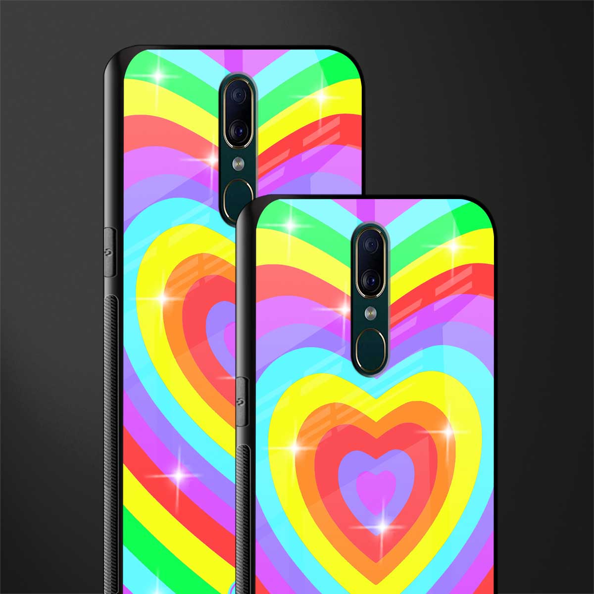 rainbow y2k hearts aesthetic glass case for oppo a9 image-2